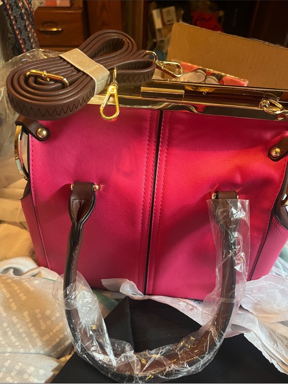 Women's Pink Structured Satchel Handbag